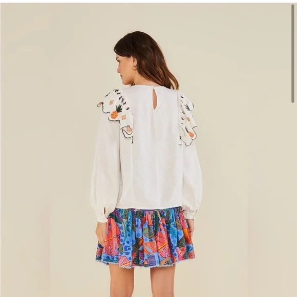 FARM Rio White Embroidered Fall Leaf white Blouse - Picture 5 of 5